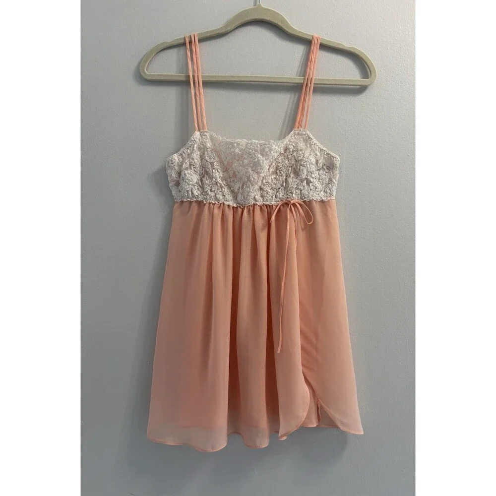 Blossom Intimates Peach Babydoll Chemise Lace & Pearl Embellished Size S